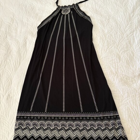 Black & White halter-style sundress/ striking vertical design sz L Max Studio - Picture 1 of 1